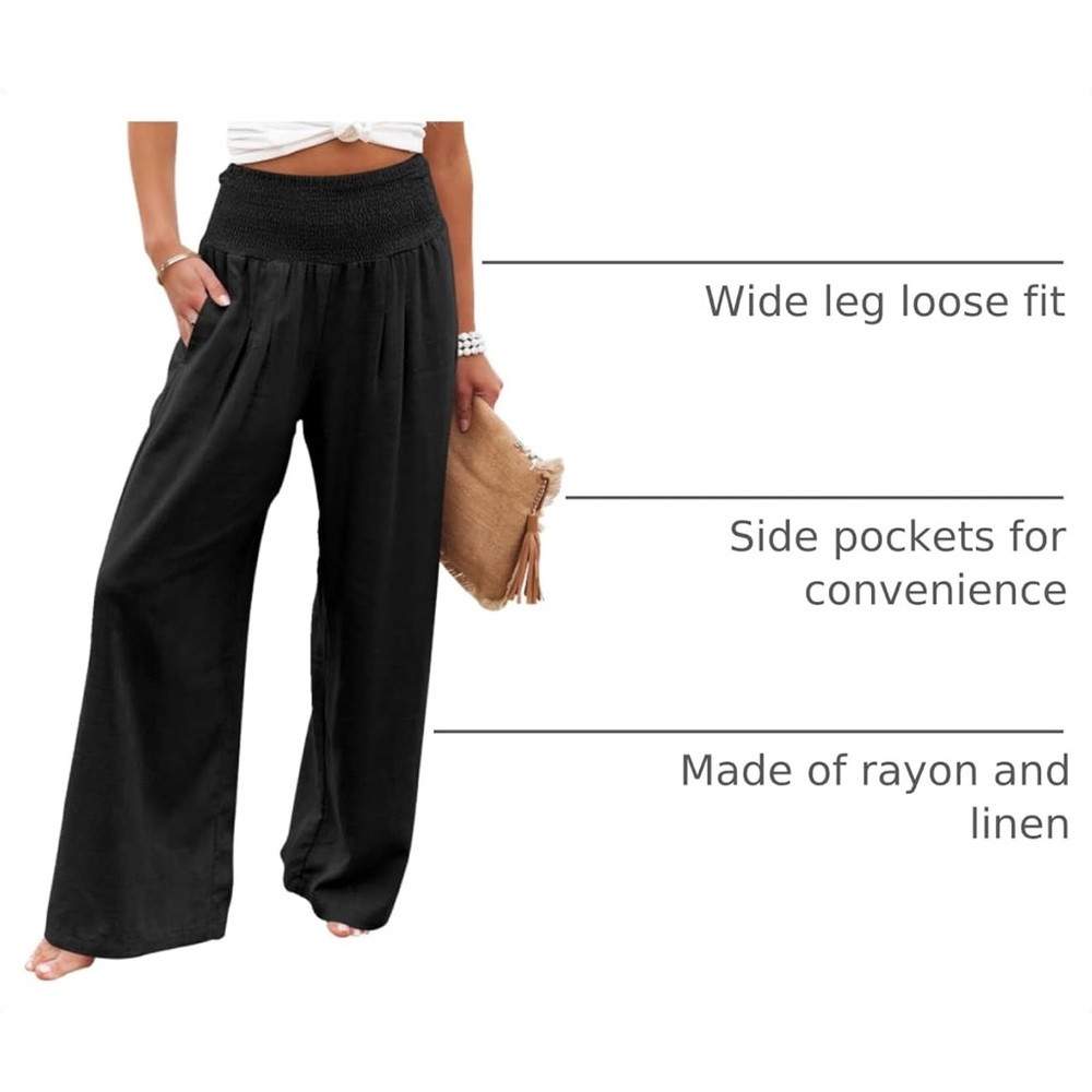 Relaxed Black Wide-Leg Pull-On Pants with Pleated Front